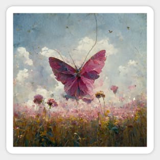 Pink Butterfly  in The Flower Field Sticker